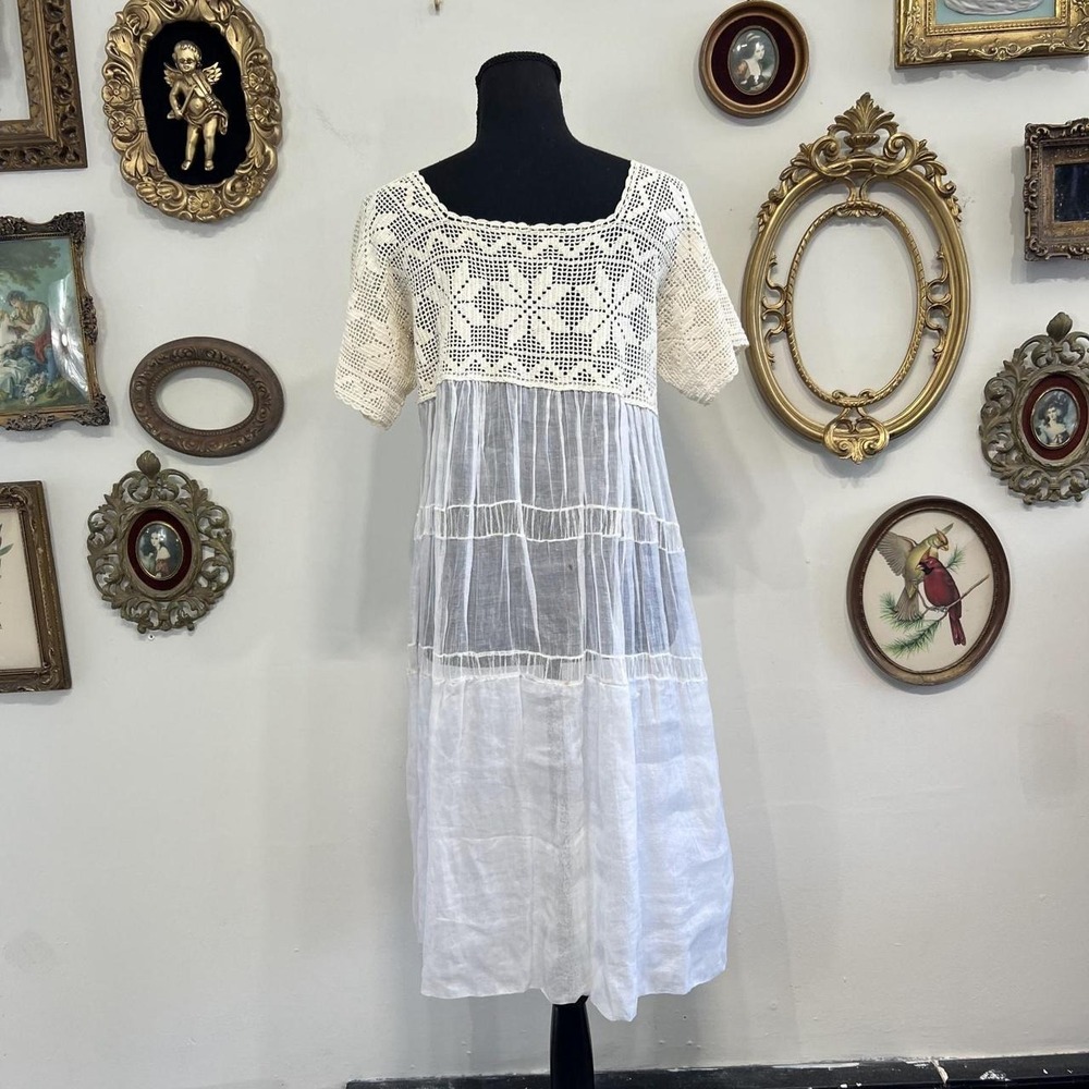 Vintage Antique Cream and White Crochet Detail Dress sheer lingerie - Picture 3 of 8